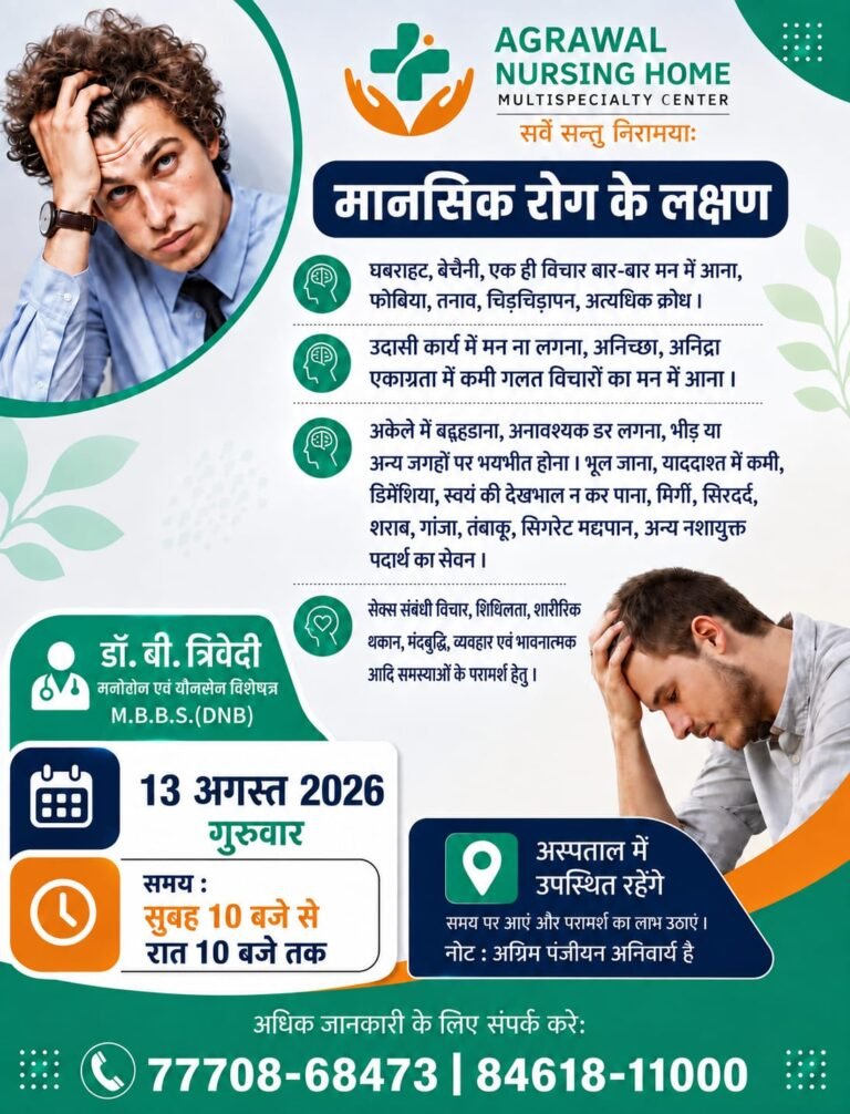 मस्तिष्क रोग विशेषज्ञ डॉ बी त्रिवेदी 14 अगस्त को अग्रवाल नर्सिंग होम बसना में उपलब्ध रहेंगे