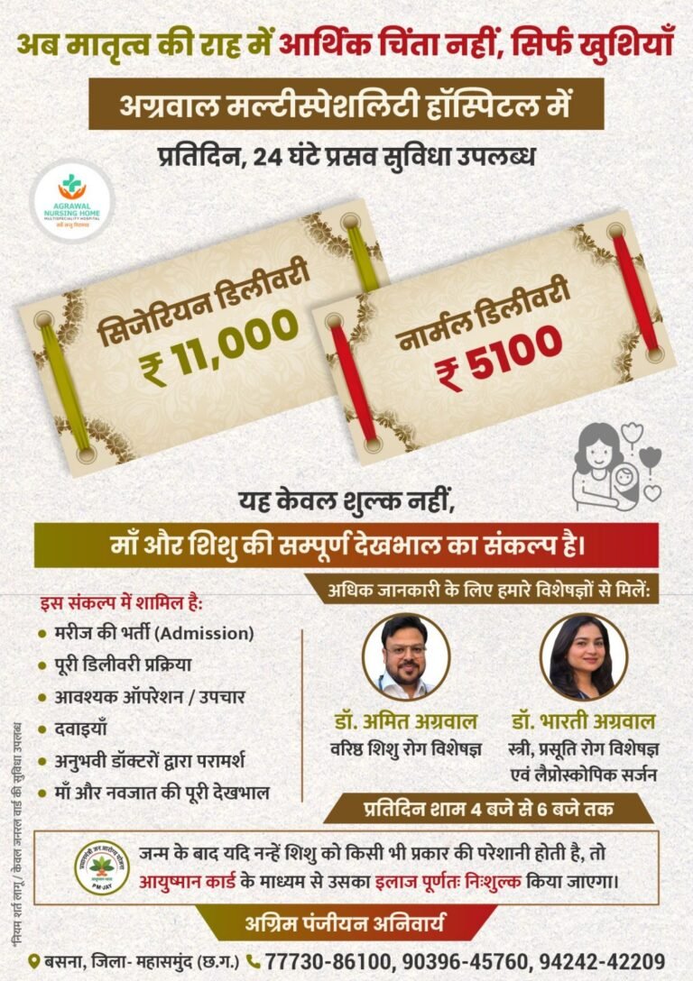 अब मातृत्व की राह में आर्थिक चिंता नहीं, बसना के अग्रवाल मल्टीस्पेशलिटी हॉस्पिटल ने पेश की अनूठी मिसाल