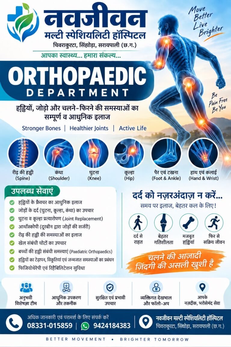 नवजीवन मल्टी स्पेशियलिटी हॉस्पिटल चिवराकुटा, सिंघोड़ा। में ऑर्थोपेडिक विभाग शुरू,हड्डियों और जोड़ों के दर्द का मिलेगा आधुनिक इलाज