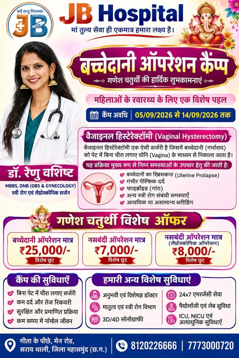 JB हॉस्पिटल द्वारा गणेश चतुर्थी में  बच्चेदानी ऑपरेशन कैंप्प 14 सितंबर तक